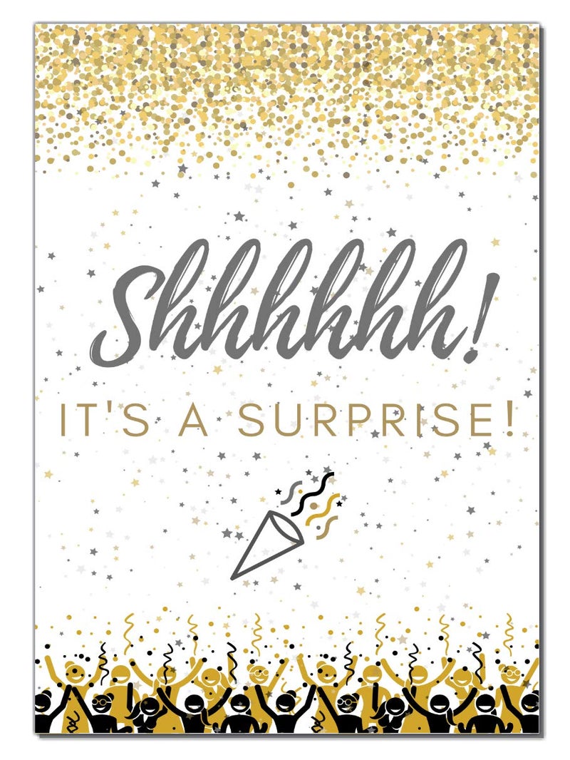 Elcer Surprise Party invitations | Itâ€™s a surprise Birthday | Kids and Adults | Fill In Style | Black and Gold | Confetti Streamers Party Invitations | 20 Count With Envelopes - Image 2